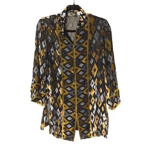 Wearable Art Velvet Burnout Blouse Geometric Maximalist Artsy Bob Mackie Size XS
